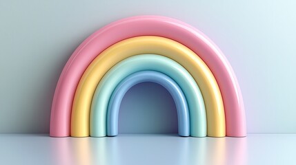 3D illustration of a pastel curvy rainbow with soft and delicate colors. Designed for a fun and whimsical aesthetic. Perfect for cheerful and creative designs or children's decor themes.
