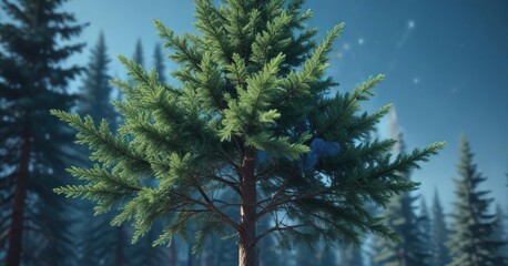 Obraz premium evergreen coniferous tree with a blue tinted foliage , blue fir tree, forest