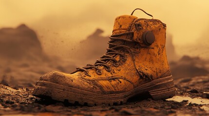 Muddy Boot in Desert Landscape: A Journey of Exploration