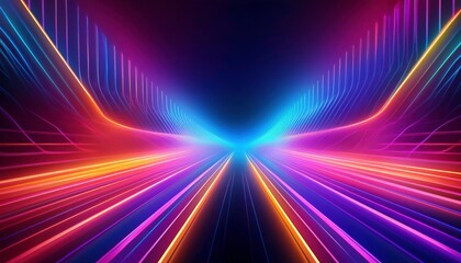 Fototapeta premium Neon Tunnel: A mesmerizing abstract journey into the heart of a vibrant, neon-lit tunnel. The abstract design evokes a sense of speed and energy, creating a dynamic and futuristic atmosphere. 