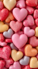 Obraz premium Vibrant heart-shaped candies, colorful Valentine's Day treat, sweets, colorful