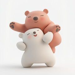 Fototapeta premium Two cute cartoon bears hug. Big bear embraces smaller bear. Bears sitting on ground. Friendly, loving. Perfect for family children themes. Ideal for cards children books. Cute illustration.