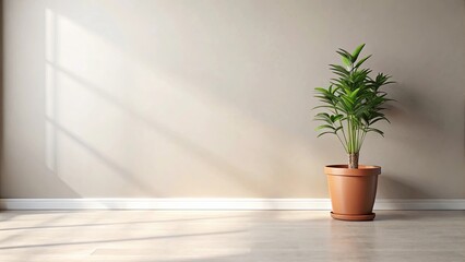 Fototapeta premium Minimalist interior design featuring a potted plant in sunlight