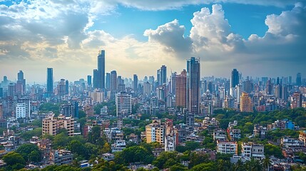 Smart City Skyline of Mumbai with Digital Community
