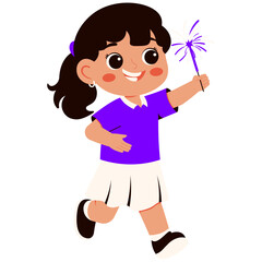Girl Celebrate New Year Hold Firecrackers Illustration