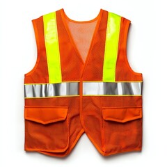 A bright orange safety vest featuring reflective stripes, designed for visibility and protection in work environments.