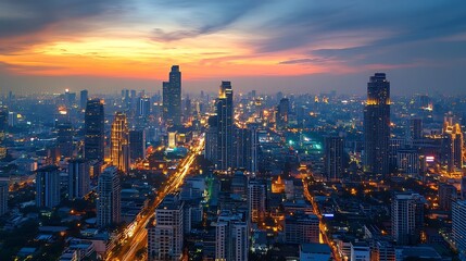 Fototapeta premium Smart City Landscape Bangkok with Digital Community