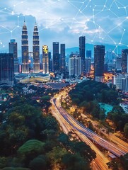 Obraz premium Futuristic Cityscape of Kuala Lumpur Reflecting Urban Tech and Community