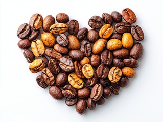 Heart-shaped coffee beans symbolizing love for coffee culinary art minimalist style bright background