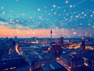 Futuristic Digital Alumni Association in Smart Berlin City Landscape with Cutting Edge Urban