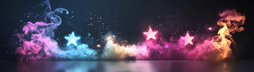 Vibrant stars illuminating the night sky abstract art digital design colorful smoke effects aesthetic viewpoint