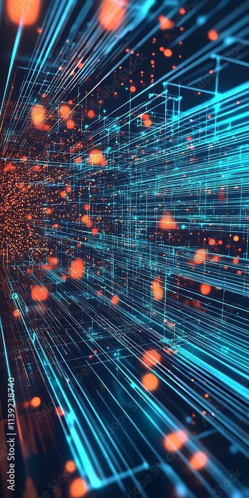 Poster Cybernetic Grid with Dynamic Digital Patterns and Energy Illumination : Generative AI