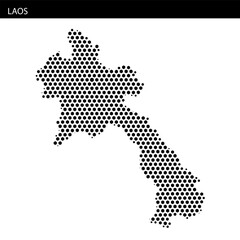 Visual representation of Laos map with hexagonal dotted pattern and abstract lines