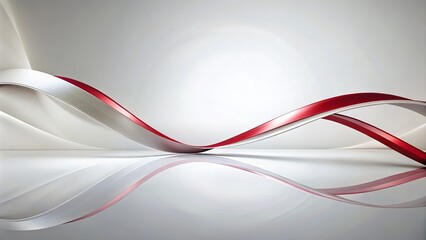Abstract Red and White Curving Lines Reflecting on a Smooth Surface