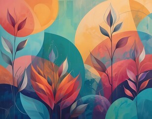 Abstract botanical shapes with overlapping gradients in boho colors