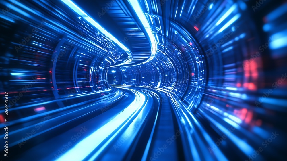 Poster dynamic blue light tunnel with radiant glow and futuristic vibe : generative ai