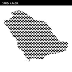 Map outline of Saudi Arabia with hexagonal dotted pattern and abstract design elements