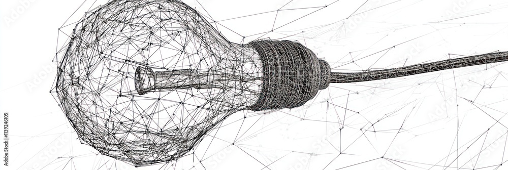 Poster Abstract lightbulb with connection lines, white background.