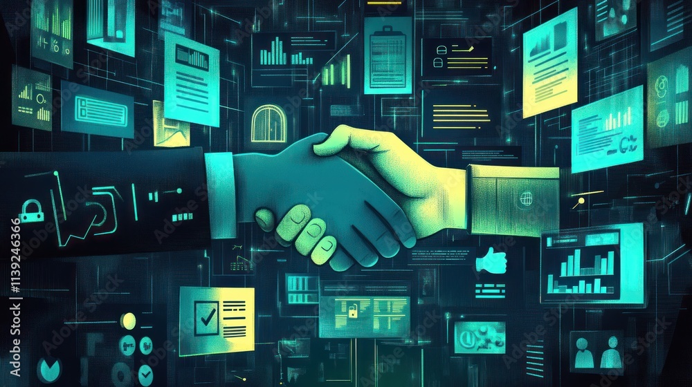 Poster Handshake with digital interfaces.