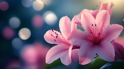 Fototapeta premium Close-Up of Vibrant Pink and White Lilies in Bloom at Twilight : Generative AI
