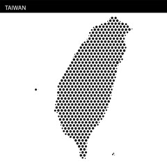 Map of Taiwan with hexagonal dotted pattern highlighting its geographical outline