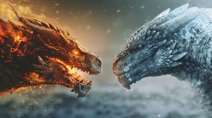 The abstract confrontation of ice and fire, a concept of nature's elements in a cold vs hot battle with a powerful vs delicate texture and a dark vs light contrast.