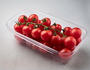 red cherry tomatoes in plastic salad box