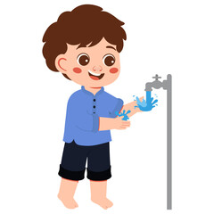 Muslim Boy  Ablution Washing His Wrists Illustration