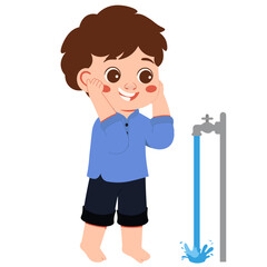 Muslim Boy Ablution Washing His Ears Illustration
