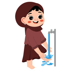 Muslim Girl Ablution Washing Feet Illustration