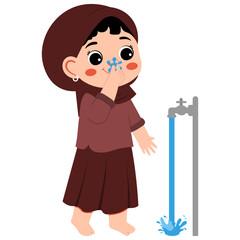 Muslim Girl Ablution Washing Nose Illustration