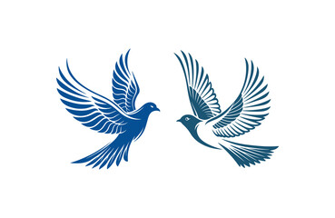 flying birds silhouette vector line art logo design