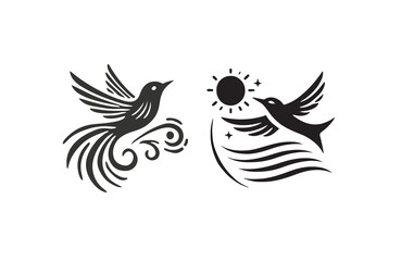 flying birds silhouette vector line art logo design