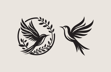 flying birds silhouette vector line art logo design