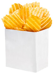 Potato chips in paper bucket isolated on white background, Potato chips on white PNG File.