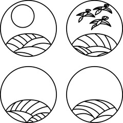 8月のシンプル円形花札アイコンセット