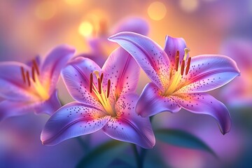 Beautiful Pink Lilies Unfolding in a Tranquil Atmosphere with Elegant Gradient Background : Generative AI
