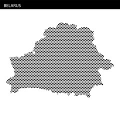 Fototapeta premium Map outline of Belarus created with hexagonal dotted pattern showcasing geographical features