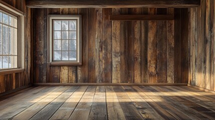 Rustic Wooden Room Interior Design with Winter View