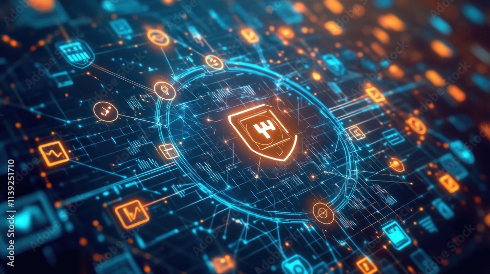 Poster Digital shield with connected data.