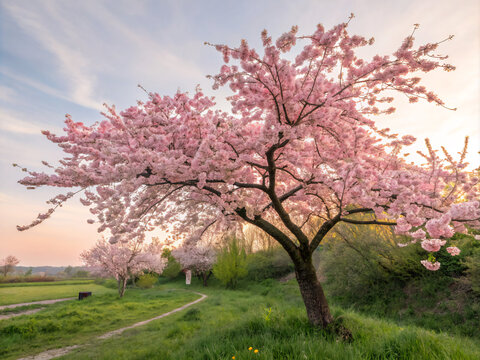 blossom in spring. tree, spring, nature, blossom, landscape, grass, park, trees, cherry, sky, flower, bloom, orchard, garden, pink, blooming, forest, season, field, blue, leaves, flowers, outdoor, mea