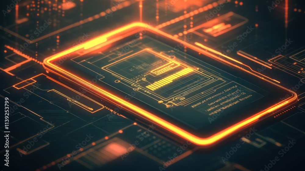 Leinwandbilder glowing tablet displays tech interface with data in digital style.