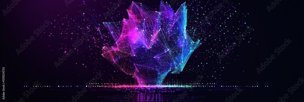 Aufkleber Abstract 3D fractal with connected points on a dark background.