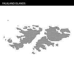 Falkland Islands highlighted on a hexagonal dotted map showcasing geographical features clearly