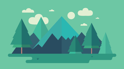 Green Mountain Nature View Landscape with Pine Fir Conifer Trees in Forest
