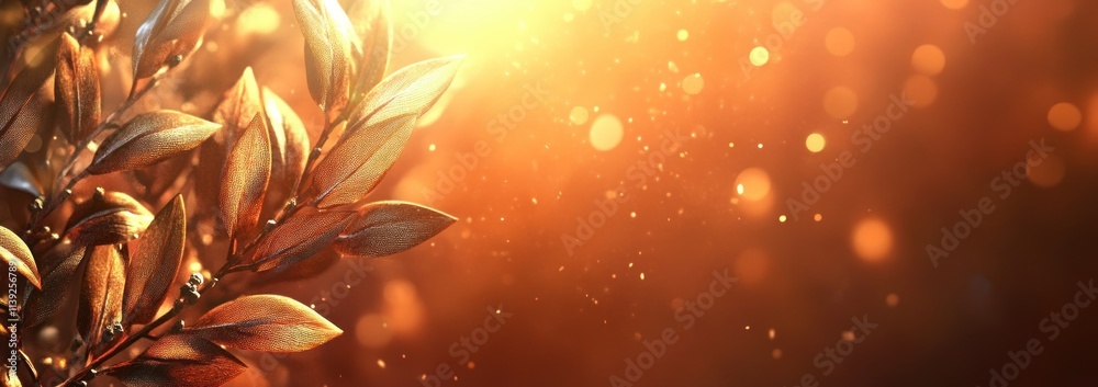 Poster Sunlit golden leaves with bokeh.