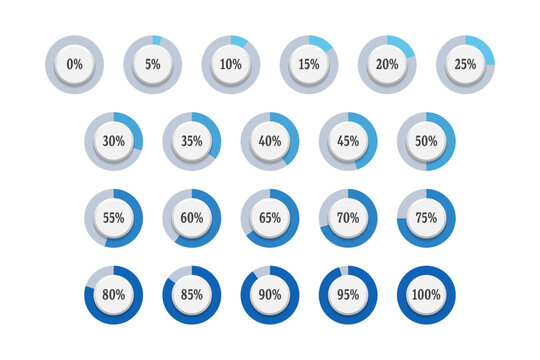 Set of Progress Bar From 0 to 100 Percent for Business Project Presentation or Web User Interface.