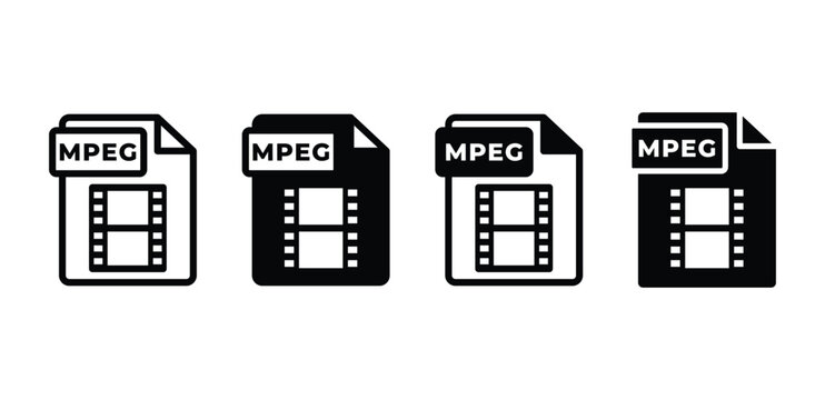 MPEG file format type document icon vector design black white color simple flat illustration collection isolated