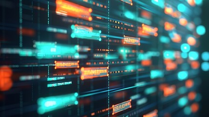 Fototapeta premium Close-up of neatly organized inbox on digital screen with blurred email icons and folders, symbolizing efficient email storage and management.