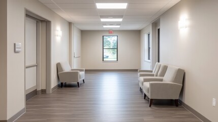 Fototapeta premium Modern and Minimalist Interior Design of a Bright Hallway with Comfortable Seating in a Professional Environment